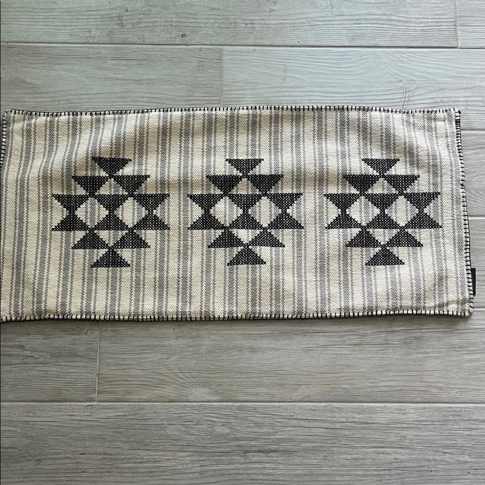 Pendleton Lyons cross stitch lumbar pillow cover striped Geo embroidered gray